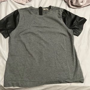 Women’s J crew grey short sleeve shirt with leather and zipper back size M